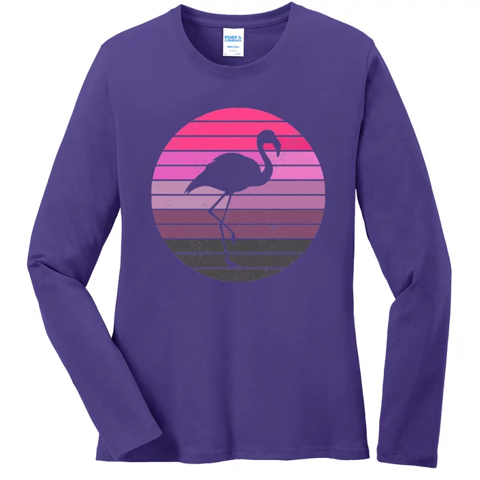 Pink Flamingo Vintage Sunset Ladies Long Sleeve Shirt