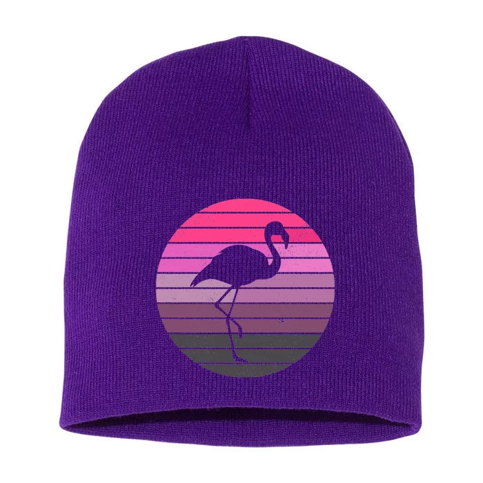 Pink Flamingo Vintage Sunset Short Acrylic Beanie