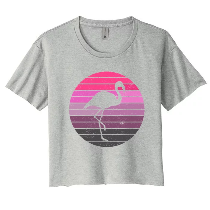 Pink Flamingo Vintage Sunset Women's Crop Top Tee