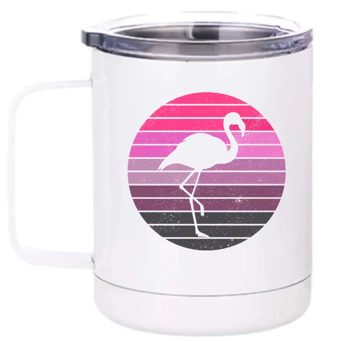 Pink Flamingo Vintage Sunset Front & Back 12oz Stainless Steel Tumbler Cup