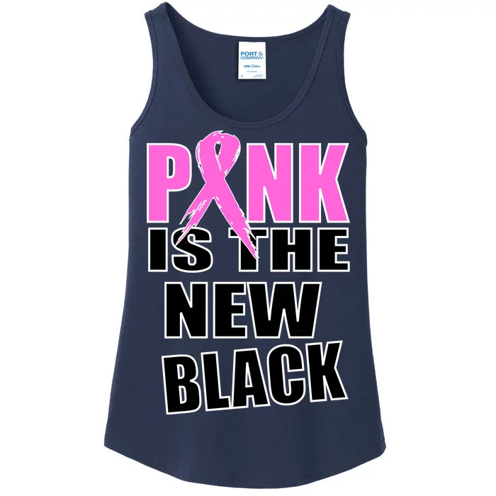 Pink Is The New Black Breast Cancer Ribbon Ladies Essential Tank