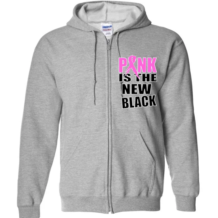 Pink Is The New Black Breast Cancer Ribbon Full Zip Hoodie