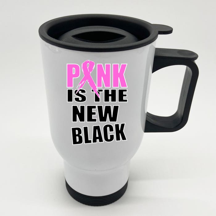 Pink Is The New Black Breast Cancer Ribbon Front & Back Stainless Steel Travel Mug