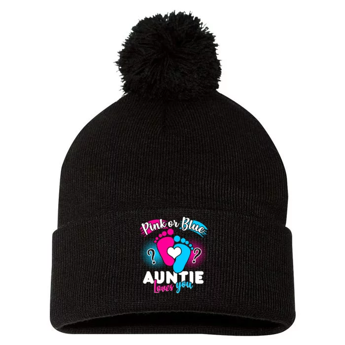 Pink Or Blue Auntie Loves You Pom Pom 12in Knit Beanie