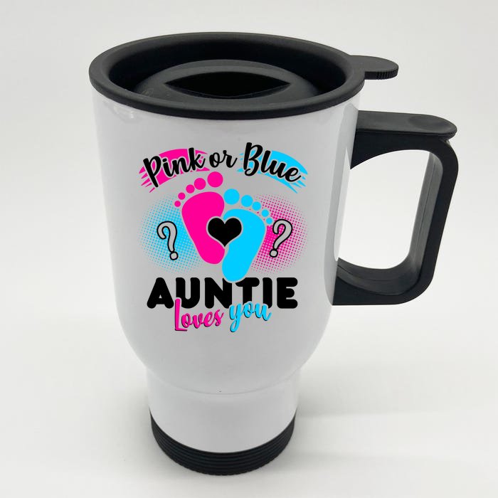 Pink Or Blue Auntie Loves You Front & Back Stainless Steel Travel Mug