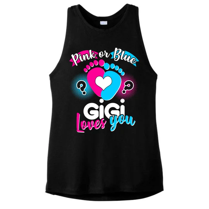 Pink Or Blue Gigi Loves You Baby Gender Reveal Ladies Tri-Blend Wicking Tank