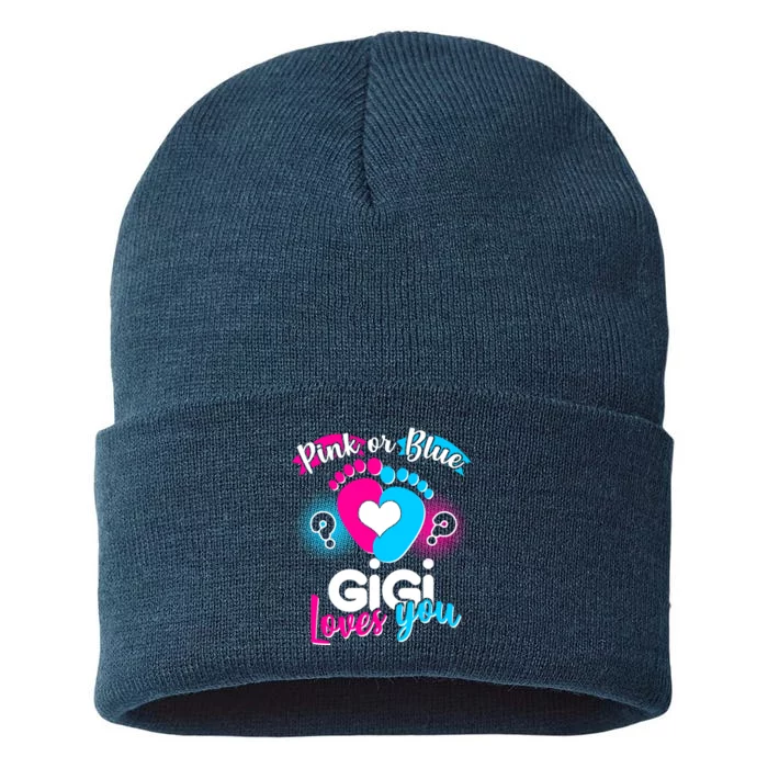 Pink Or Blue Gigi Loves You Baby Gender Reveal Sustainable Knit Beanie