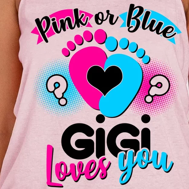 Pink Or Blue Gigi Loves You Baby Gender Reveal Women's Knotted Racerback Tank