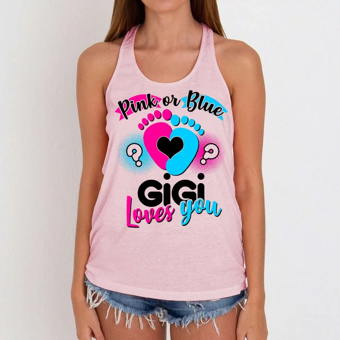 Pink Or Blue Gigi Loves You Baby Gender Reveal Women's Knotted Racerback Tank