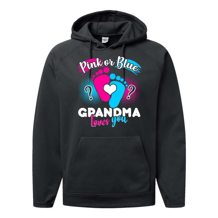 Pink or Blue Grandma Loves You Performance Fleece Hoodie