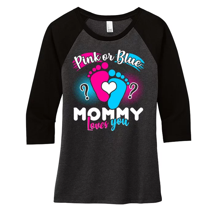 Pink or Blue Mommy Loves You Women's Tri-Blend 3/4-Sleeve Raglan Shirt