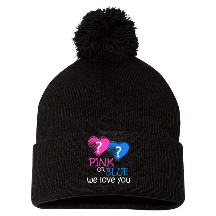 Pink or Blue We Love You Pom Pom 12in Knit Beanie