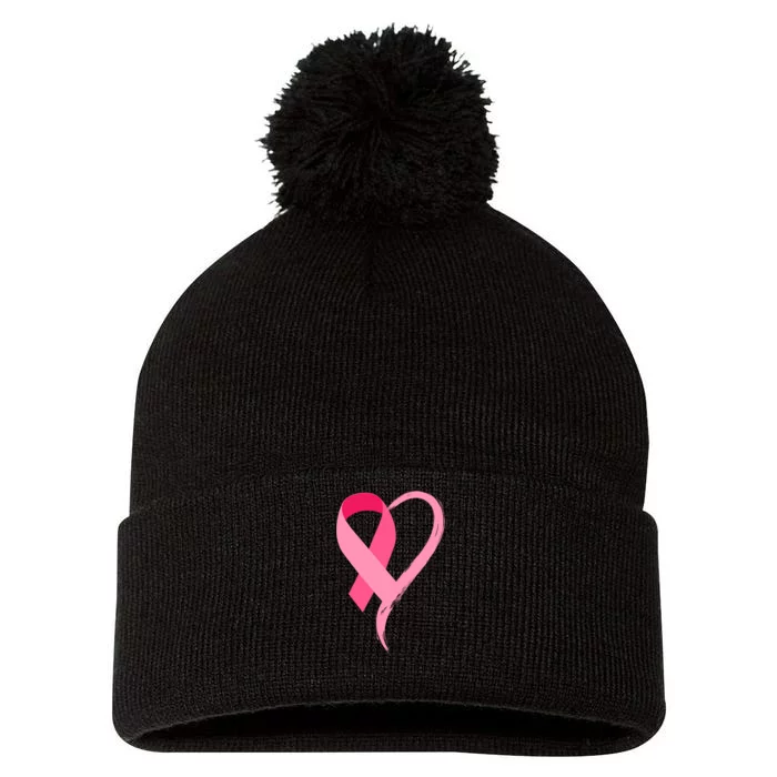 Pink Ribbon Of Love Breast Cancer Awareness Pom Pom 12in Knit Beanie