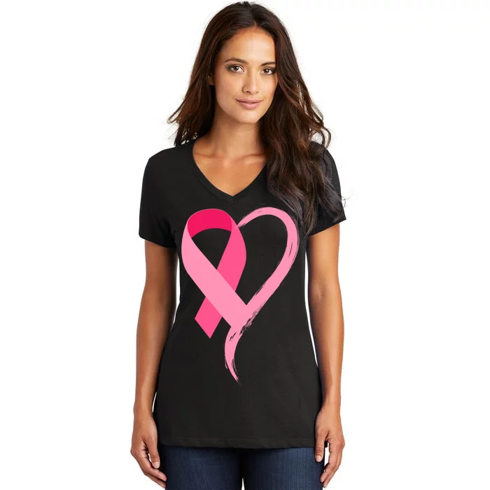 Pink Ribbon Of Love Breast Cancer Awareness Women's V-Neck T-Shirt