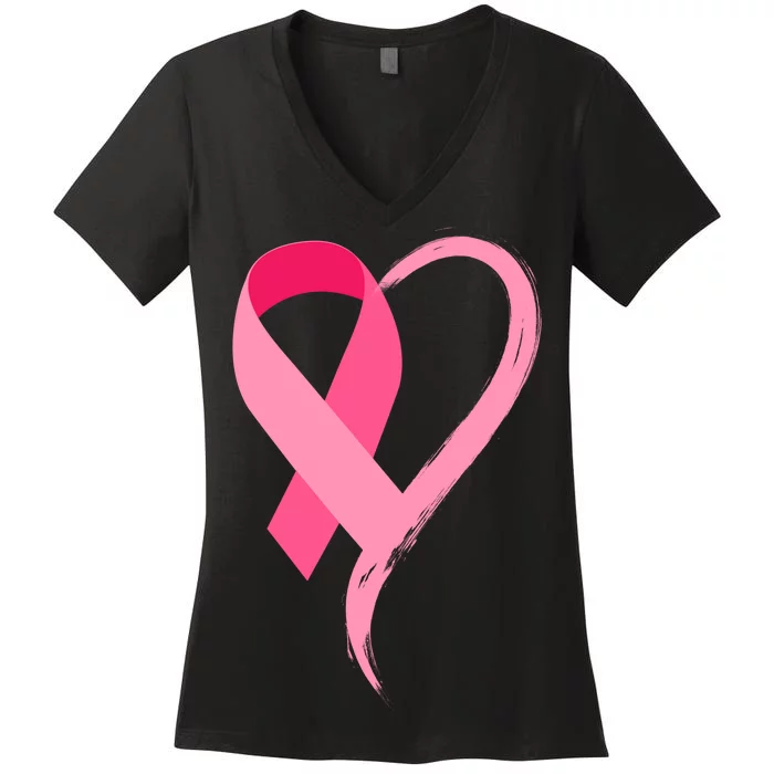 Pink Ribbon Of Love Breast Cancer Awareness Women's V-Neck T-Shirt