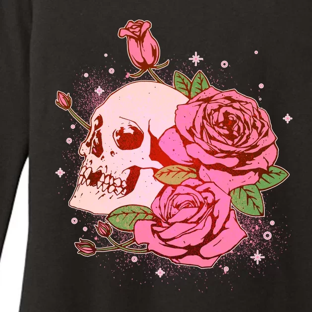 Pink Roses Skull Tattoo Womens CVC Long Sleeve Shirt