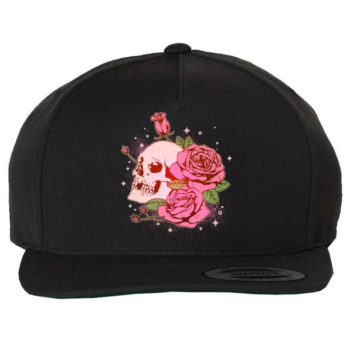 Pink Roses Skull Tattoo Wool Snapback Cap