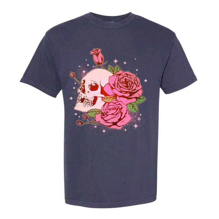 Pink Roses Skull Tattoo Garment-Dyed Heavyweight T-Shirt