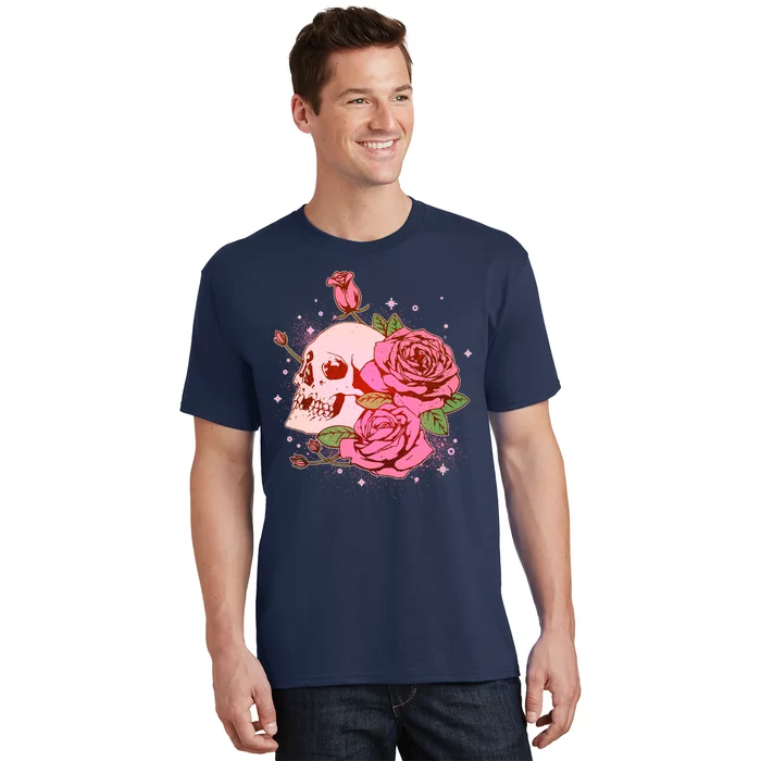 Pink Roses Skull Tattoo T-Shirt