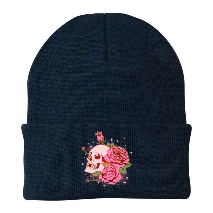 Pink Roses Skull Tattoo Knit Cap Winter Beanie