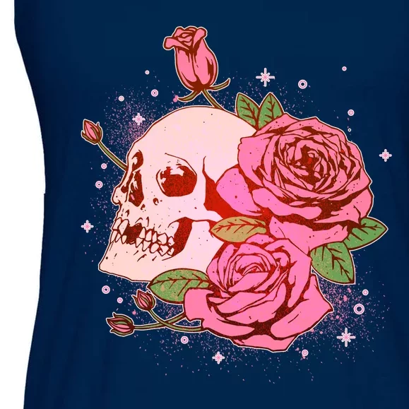 Pink Roses Skull Tattoo Ladies Essential Flowy Tank