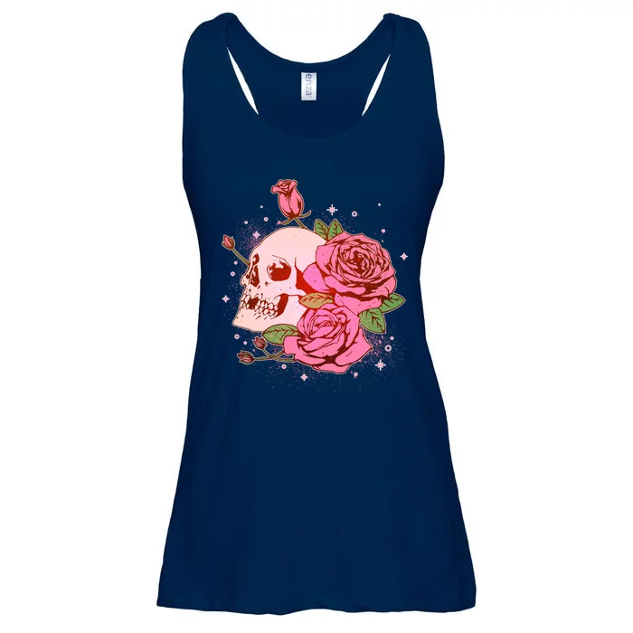 Pink Roses Skull Tattoo Ladies Essential Flowy Tank