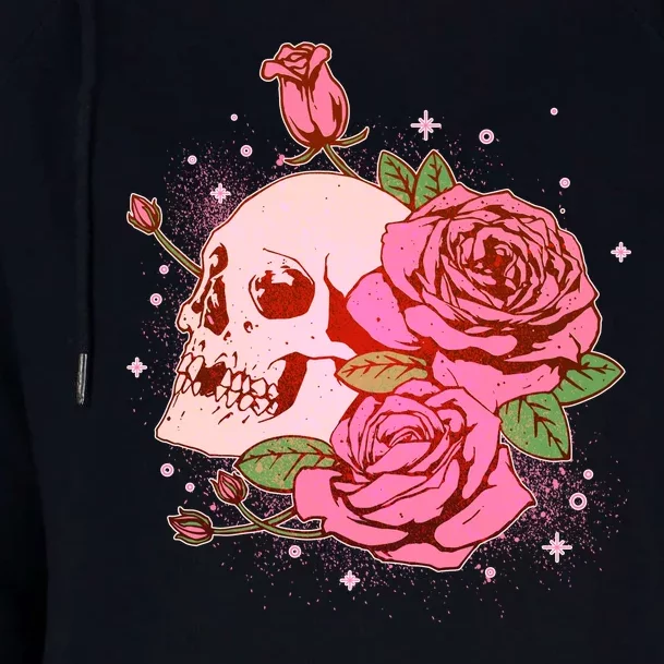 Pink Roses Skull Tattoo Womens Funnel Neck Pullover Hood