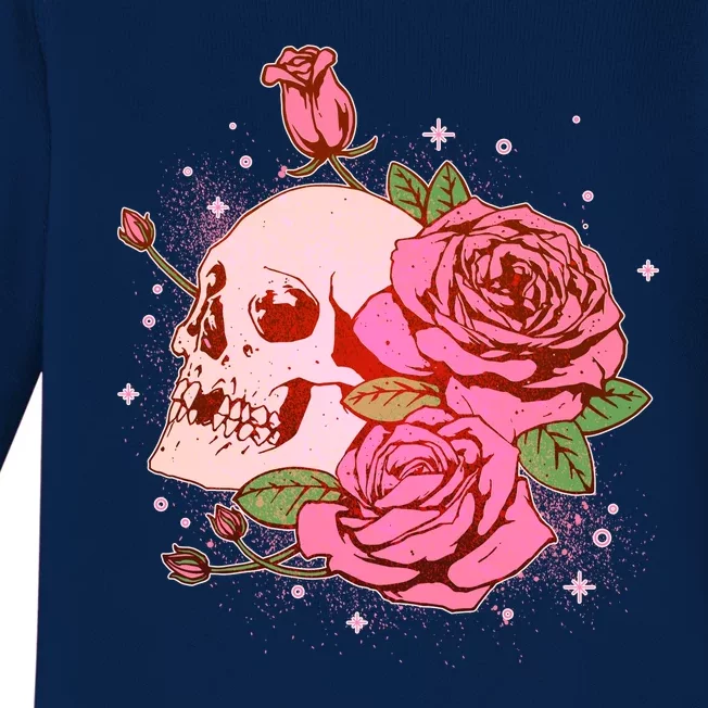 Pink Roses Skull Tattoo Baby Long Sleeve Bodysuit