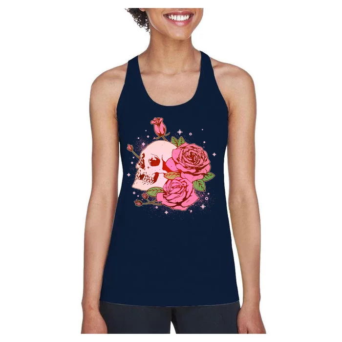 Pink Roses Skull Tattoo Women's Racerback Tank