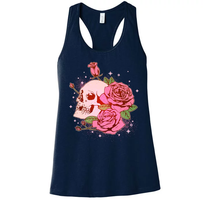 Pink Roses Skull Tattoo Women's Racerback Tank