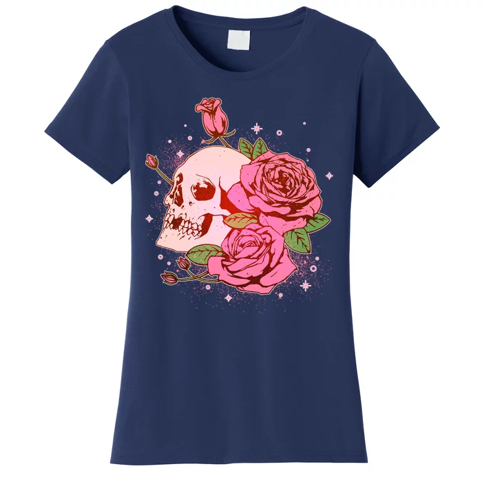 Pink Roses Skull Tattoo Women's T-Shirt