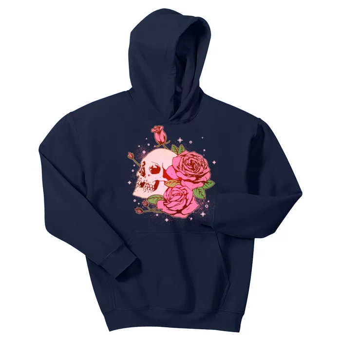 Pink Roses Skull Tattoo Kids Hoodie