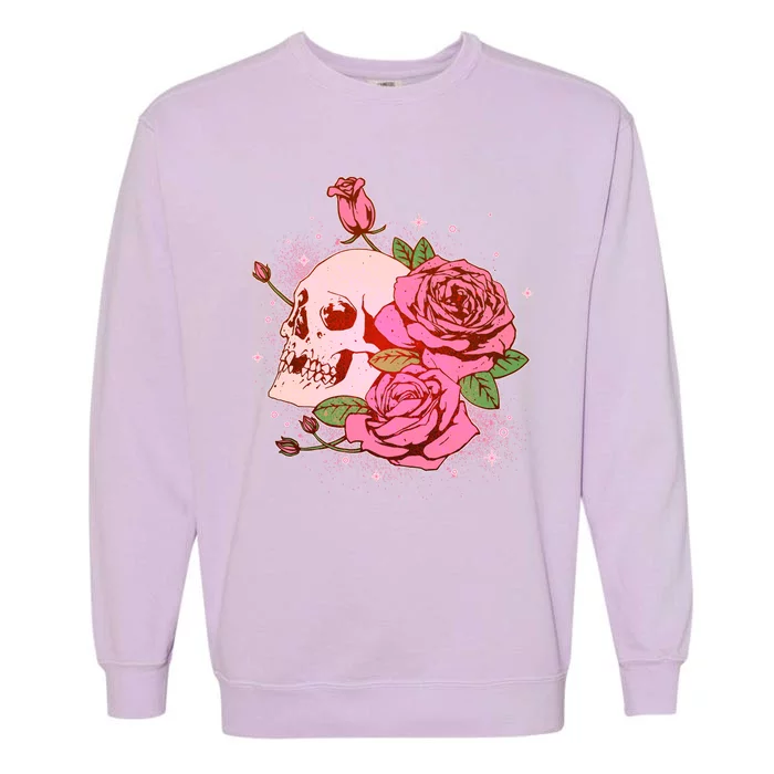 Pink Roses Skull Tattoo Garment-Dyed Sweatshirt