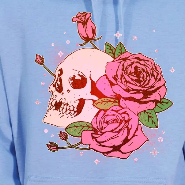 Pink Roses Skull Tattoo Unisex Surf Hoodie