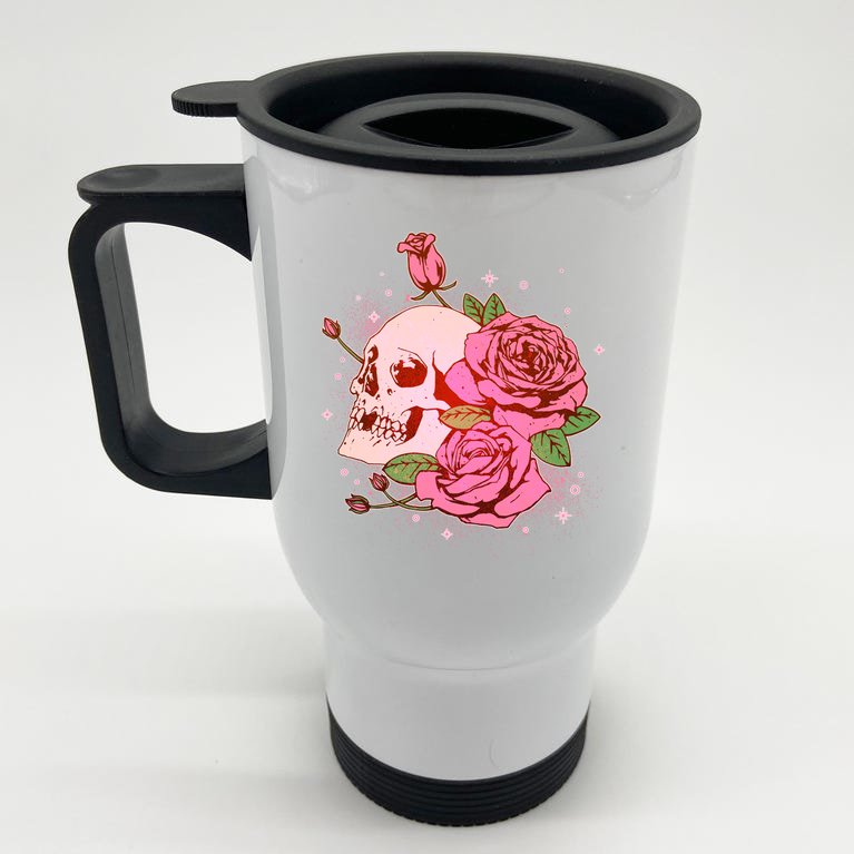 Pink Roses Skull Tattoo Stainless Steel Travel Mug | TeeShirtPalace