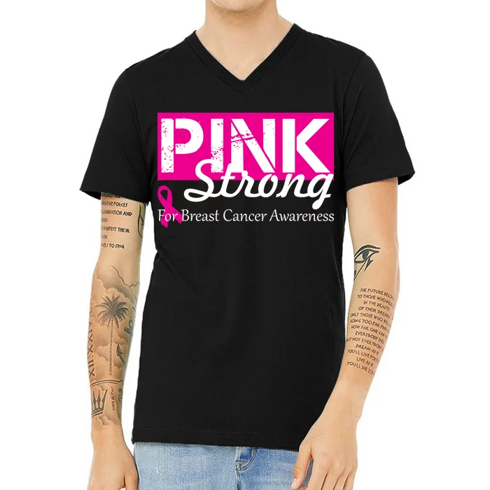 Pink Strong For Breast Cancer Awareness V-Neck T-Shirt