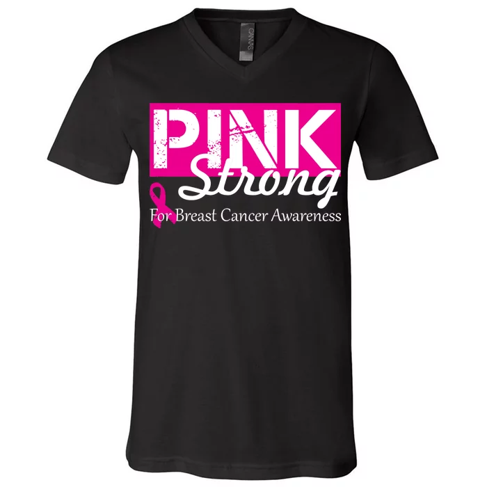 Pink Strong For Breast Cancer Awareness V-Neck T-Shirt