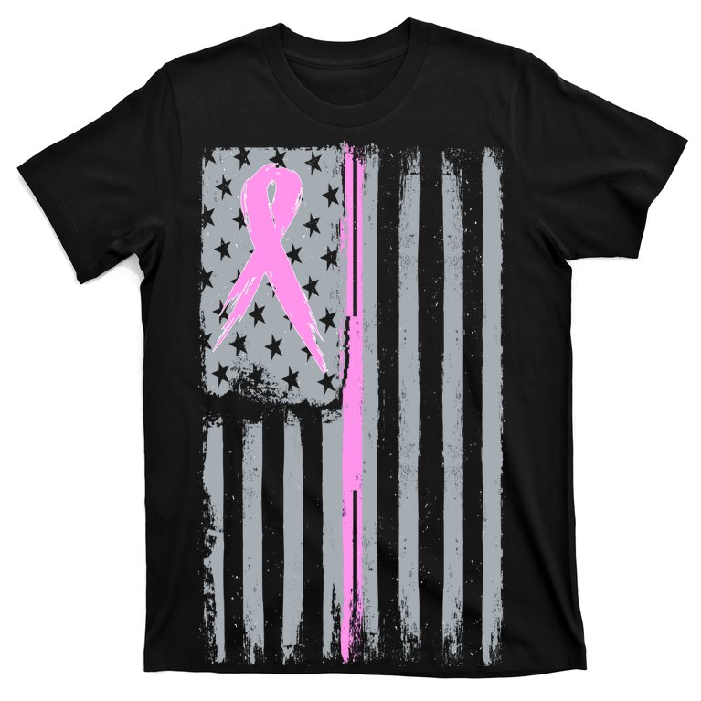 Pink Thin Line Breast Cancer Flag T-Shirt