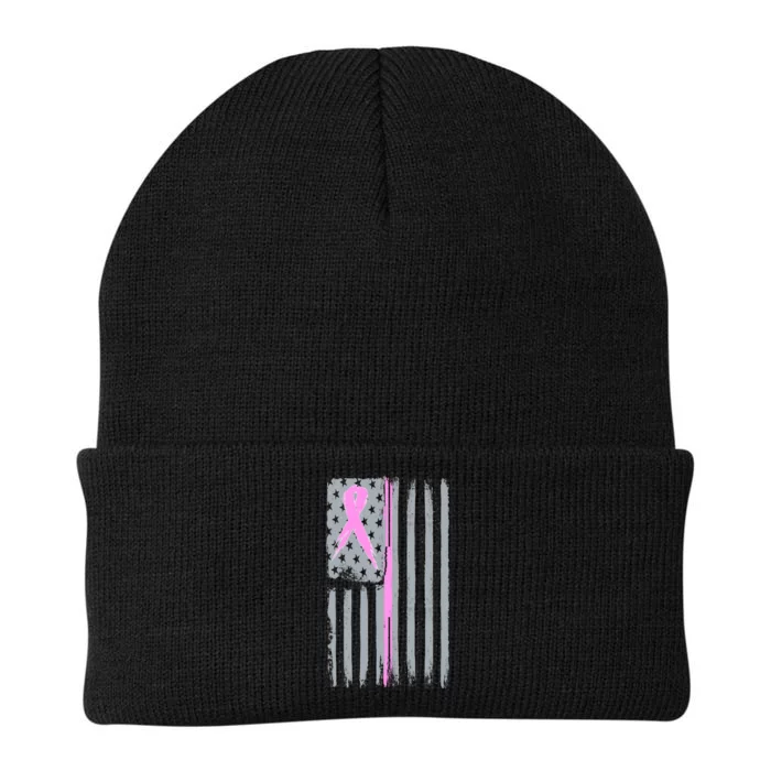 Pink Thin Line Breast Cancer Flag Knit Cap Winter Beanie