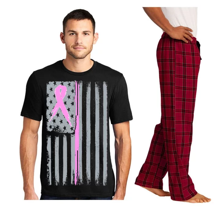 Pink Thin Line Breast Cancer Flag Pajama Set