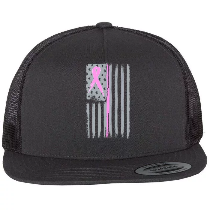 Pink Thin Line Breast Cancer Flag Flat Bill Trucker Hat