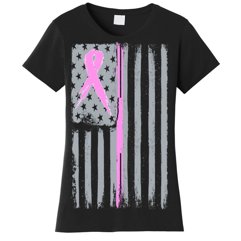 Pink Thin Line Breast Cancer Flag Women's T-Shirt