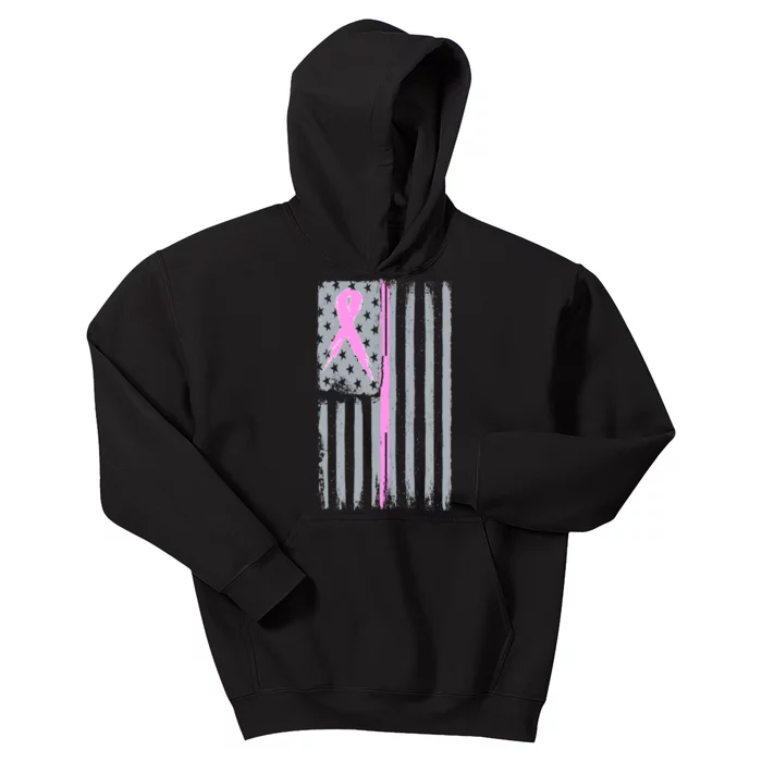 Pink Thin Line Breast Cancer Flag Kids Hoodie