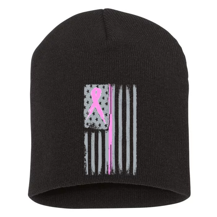 Pink Thin Line Breast Cancer Flag Short Acrylic Beanie