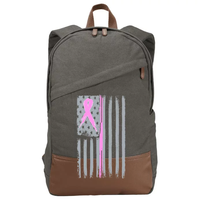 Pink Thin Line Breast Cancer Flag Cotton Canvas Backpack