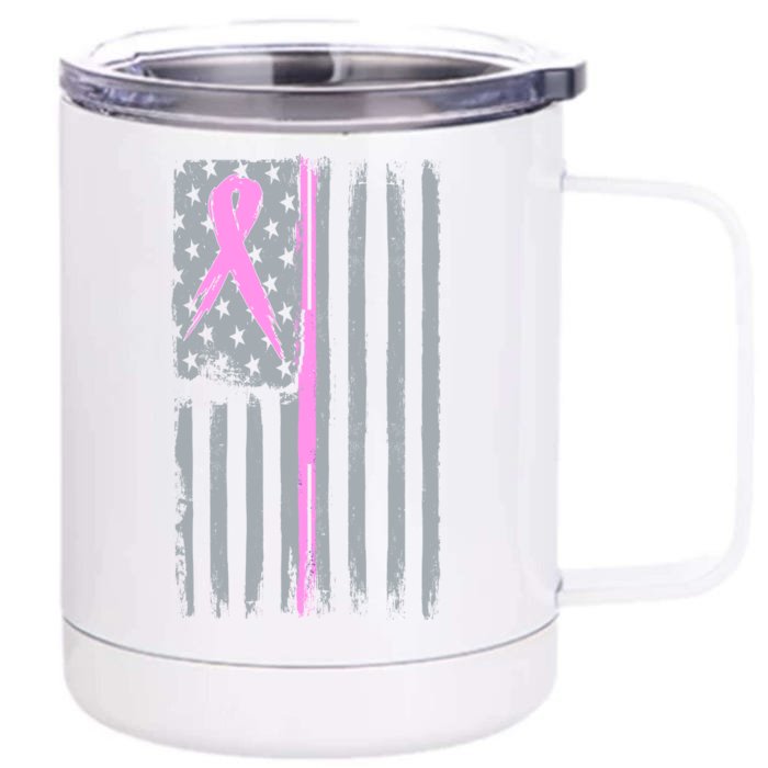 Pink Thin Line Breast Cancer Flag Front & Back 12oz Stainless Steel Tumbler Cup