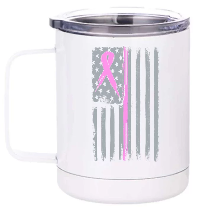 Pink Thin Line Breast Cancer Flag Front & Back 12oz Stainless Steel Tumbler Cup