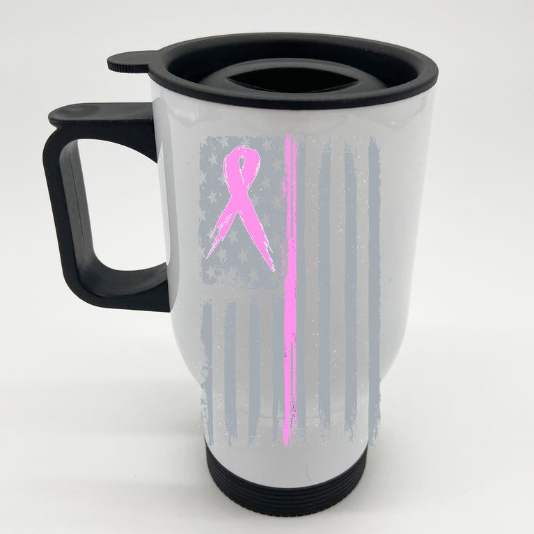 Pink Thin Line Breast Cancer Flag Stainless Steel Travel Mug