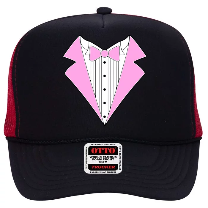 Pink Tux Party Tuxedo High Crown Mesh Trucker Hat