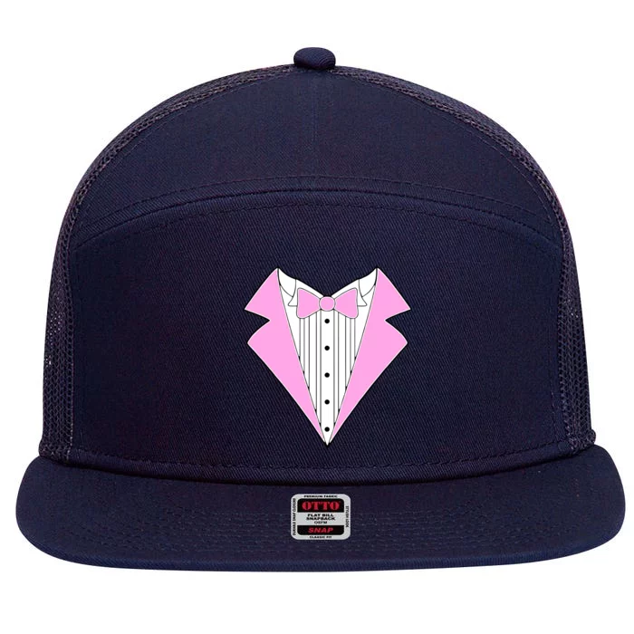 Pink Tux Party Tuxedo 7 Panel Mesh Trucker Snapback Hat